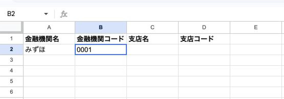 みずほの金融機関コード0001を取得した結果